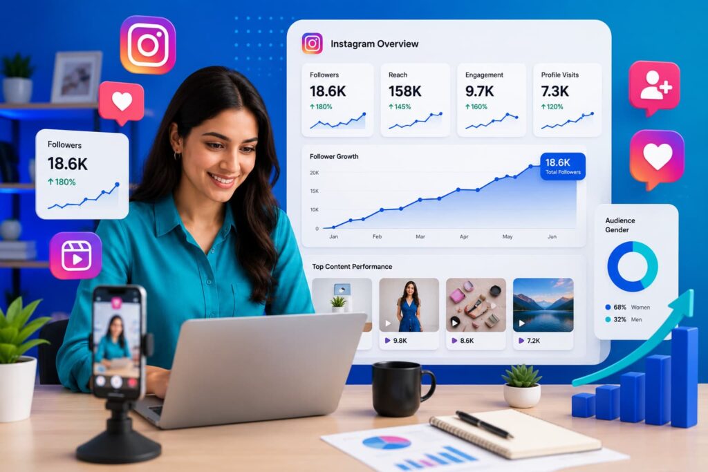Instagram audience growth campaign by Smart Web Ads helping businesses increase followers, engagement, and brand visibility in Kota.