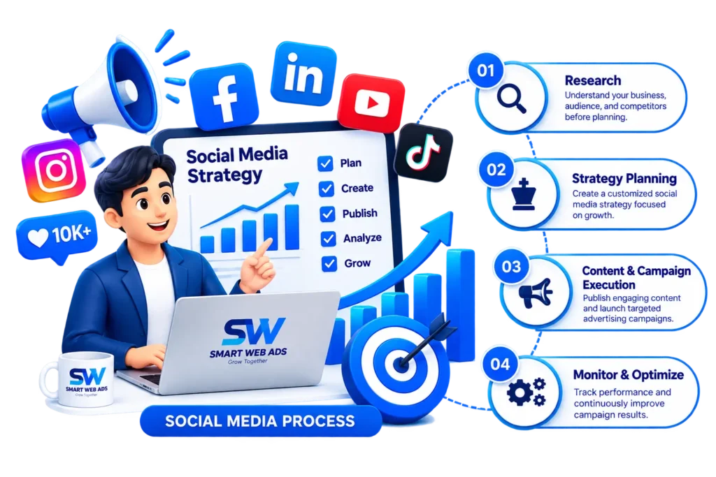 Social media marketing process by Smart Web Ads in Kota